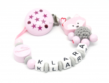 Schnullerkette mit Namen Mädchen personalisiert Fuchs mit kleine Prinzessin
